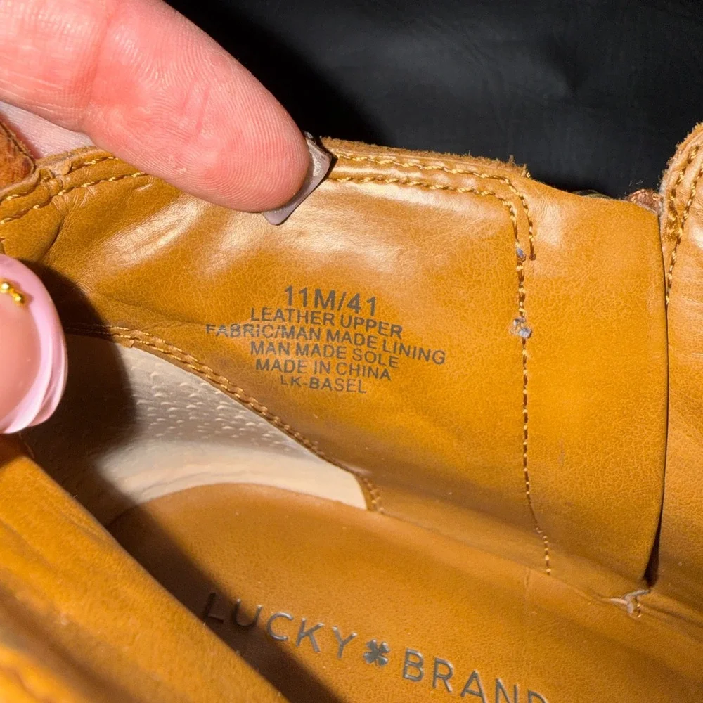 Lucky Brand Basel Cognac Brown Leather Ankle Booties Dual Zip Woman's 11M/41